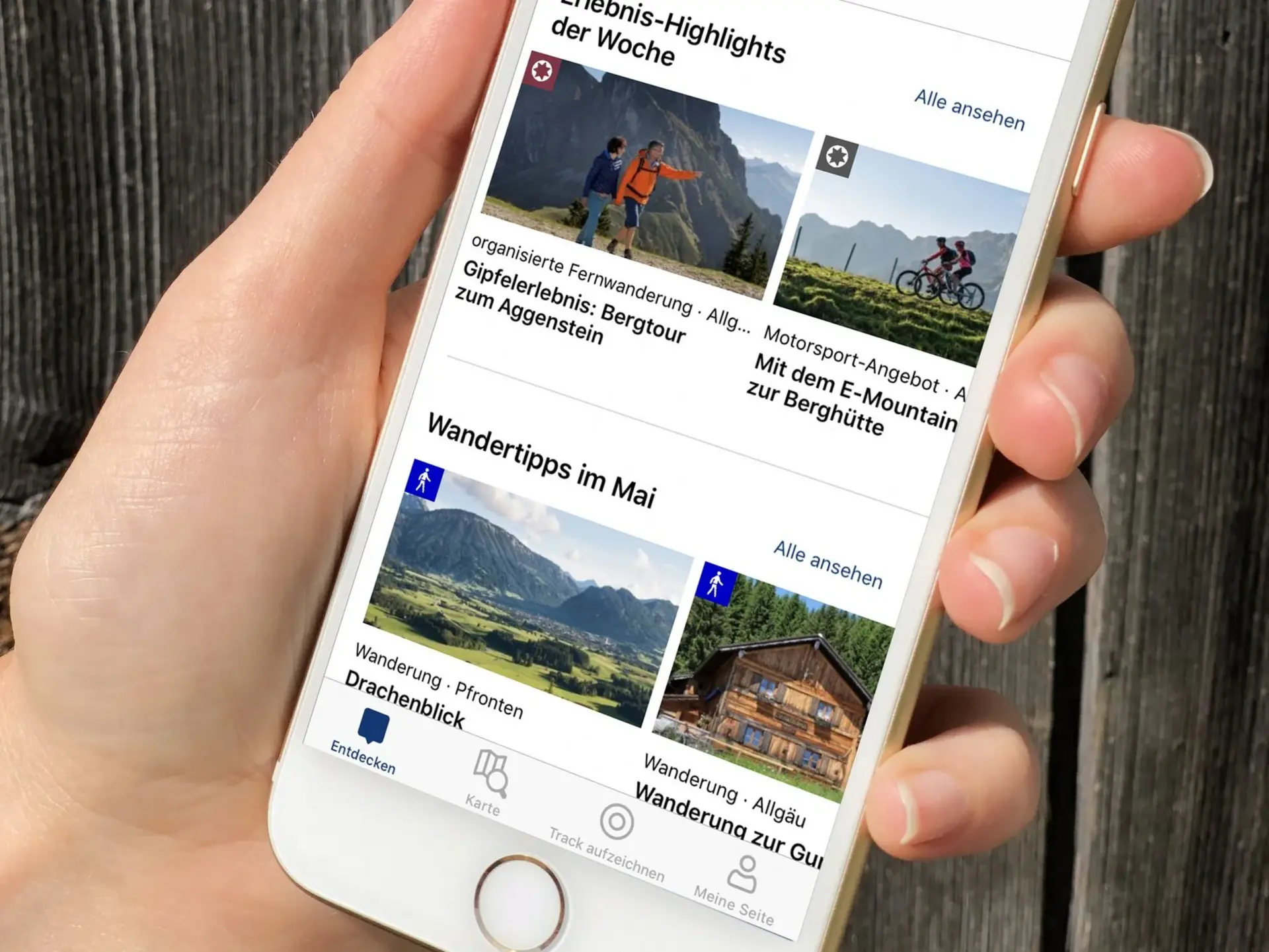 Die Pfronten Outdoor App ist auf dem Smartphone geöffnet.