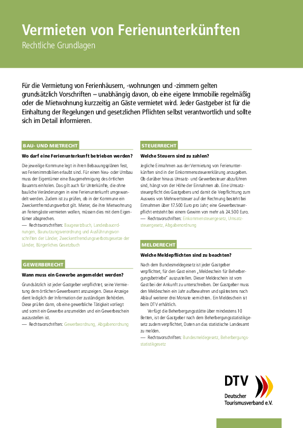 DTV FAQ zur Vermietung von Ferienunterkünften