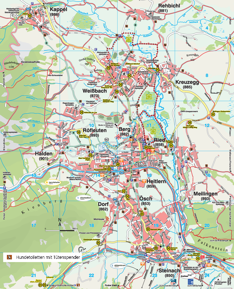 Ortsplan mit Hundetoiletten